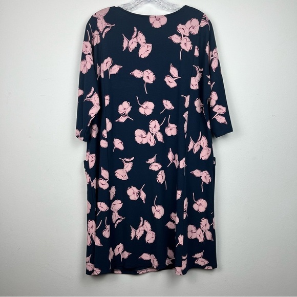 J. Jill Wearever Collection Blue Pink Floral Dress Transitional V Neck‎ Cozy LP - Picture 5 of 7